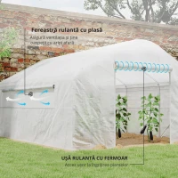 Outsunny Seră de grădină 4 x 3 x 2m cu uși rulabile și ferestre mari, seră tunel de grădină, alb(m-6)