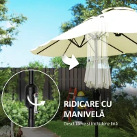 Outsunny Umbrelă Dublă cu 12 Spițe, Manivelă, Bază în Formă de Cruce și Saci, din Metal și Poliester, 3x1.5 m, Bej(m-8)