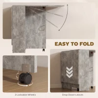 HOMCOM 80-140 cm Folding Dining Table for 4-6 People, Drop Leaf Table with 2-Tier Shelves, Rolling Casters, for Small Spaces, Kitchen, Flat, Dining Room, Cement Grey(m-6)