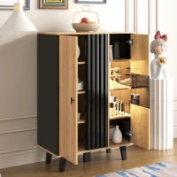 Meuble d'appoint avec vitrine, éclairage LED et verre, 80x40x120 cm, Couleur naturelle+Noir(m-4)