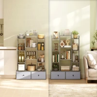 HOMCOM 12 Shelf Storage Unit, with Drawers - Graphite Wood Effect(m-8)