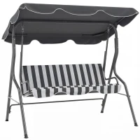 Outsunny Balancelle de Jardin 3 Places Toit imperméabilisé Inclinaison réglable Coussins Assise Dossier gris, blanc rayé(m-11)