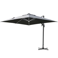 Outsunny Parasol déporté carré parasol LED inclinable pivotant 360° manivelle piètement acier dim. 3L x 3l x 2,66H m gris(m-12)
