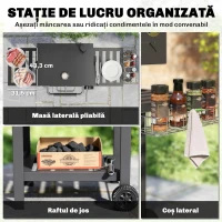 Outsunny grătar pe cărbune, grilă reglabilă, rafturi rabatabile, termometru.(m-7)
