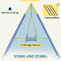 AIYAPLAY Babyschaukel 3 in 1 Kinderschaukel verstellbar Schaukelsitz mit Rückenlehne, Anschnallgurt, 128 x 155 x 157 cm Blau(m-6)