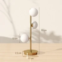 HOMCOM Lampă de noptieră cu 3 abajururi tip glob, lampă de masă modernă cu bază din oțel și socluri G9, 53H cm, nuanță alamă(m-3)