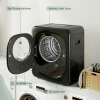 HOMCOM 4kg Vented Tumble Dryer with 5 Drying Mode, 800W Compact Freestanding Front Tumble Dryer Black(m-5)