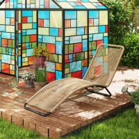 Outsunny Espreguiçadeira, cadeira reclinável em resina trançada, em forma de S, estrutura em aço  176 x 58 x 82 cm, natural(m-4)