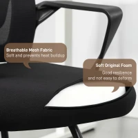 HOMCOM Desk Chair No Wheels, Office Chair with Mesh Back, Lumbar Support, Metal Base for Waiting Room, Conference Room, Black(m-5)