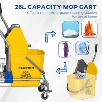 HOMCOM wiadro do mopa, wózek do sprzątania, mobilny, plastik, metalowy uchwyt, żółty(m-4)