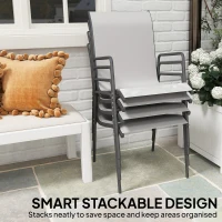 Outsunny Krzesła Ogrodowe 4 szt. – Sztaplowane Krzesła Tarasowe z Oddychającym Oparciem i Podłokietnikami, Maks. Obciążenie 120 kg(m-6)