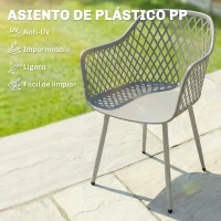 Outsunny Juego de 4 Sillas de Jardín Exterior de PP con Respaldo Diamante Asiento Anti-UV Reposabrazos y Patas Metálicas Gris(m-4)