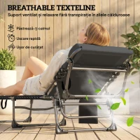 Outsunny Set de 2 Șezlonguri de Grădină Pliabile, Reglabile pe 5 Niveluri, cu Perne, Șezlonguri Textilenă cu Buzunar Lateral, Mâner, pentru Plajă, Piscină, 57x200x38 cm, Negru(m-5)