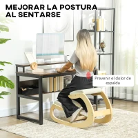 HOMCOM Silla Ergonómica de Rodillas Silla de Rodillas de Madera Taburete Ergonómico Cojín Acolchado 55x85x55 cm Crema(m-4)