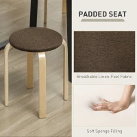 HOMCOM Tapicerowane taborety w zestawie 4, sztaplowane, lakierowane, drewniane nogi, brązowe(m-5)