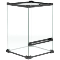 PawHut Terariu din sticlă pentru reptile vivariu 12 L cu capac din plasă metalică, 20 x 20 x 30 cm, negru(m-1)