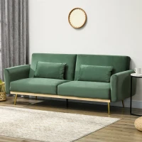 HOMCOM Canapé convertible 3 places avec 2 coussins déhoussable revêtement aspect velours - 206l x 81P x 83H cm - vert(m-10)