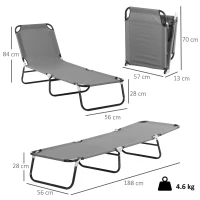 Outsunny Șezlong Pliabil cu Spătar Reglabil în 5 Poziții, Șezlong de Grădină cu Material Respirabil din Țesătură Oxford, pentru Plajă, Piscină, Grădină, 188x56x28 cm, Gri(m-3)