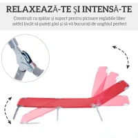 Outsunny Șezlong Pliabil cu Spătar Reglabil în 5 Poziții, Șezlong de Grădină cu Structură din Metal și Țesătură Oxford, pentru Plajă, Piscină sau Grădină, 187x55x24cm, Roșu(m-5)