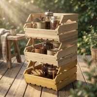 Outsunny 3-stufiger, abnehmbarer Obstkorbständer aus Fichtenholz für Obst und Gemüse, 37,5x27x60cm, Natur(m-5)