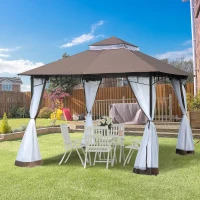 Outsunny Tonnlle de jardin Barnum Pavillion de jardin 3 x 3 Double Toit avec moustiquaires Amovibles  imperméable chocolat et blanc(m-10)