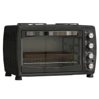 HOMCOM 36L Small Oven with 2 Hot Plates, Countertop Toaster Oven, Grill, Roast, Bake, Boil, with Timer, Adjustable Temperature, Electric Oven with Baking Tray, Grill Rack, Crumb Tray, 2600W, Black(m-11)