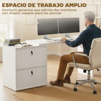 HOMCOM Escritorio Reversible en Forma de L con 2 Cajones Archivadores Diseño Moderno para Espacios Pequeños Oficina Blanco(m-6)
