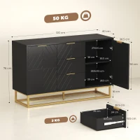 HOMCOM Sideboard with 3 Drawers and Adjustable Shelves for Living Room - Black(m-3)