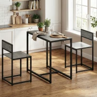 HOMCOM 3 Piece Table Stool Set - Charcoal Grey Wood-Effect(m-8)
