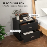 HOMCOM Modern Bedside Table, Beside Cabinet with 2 Drawers, for Bedroom, Living Room, Black(m-4)
