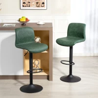 HOMCOM Bar Stools Set of 2, PU Leather Barstools with Backrest and Footrest for Kitchen, Counter, Breakfast Bar, Green(m-2)