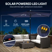 Outsunny Parasol ogrodowy LED Solar 300 x 200 cm, pochylany z korbką, pokrowiec, ochrona UV, obrotowy, granatowy(m-4)