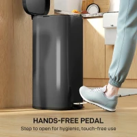 HOMCOM 30L Kitchen Bin, Compact Pedal Bin with Soft-Close and Stay-Open Lid, Removable Bucket for Kitchen, Home, Office, Black(m-8)
