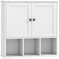 HOMCOM Farmhouse Bathroom Wall Cabinet, Wall Mounted Medicine Cabinet with Adjustable Shelf, Open Compartments, White(m-1)