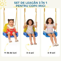 AIYAPLAY Leagăn de Grădină pentru Copii 3-în-1, Leagăn pentru Bebeluși Interior și Exterior, Înălțime Reglabilă, Cadru Pliabil din Oțel, Centură de Siguranță, Ușor de Montat, 9 Luni - 8 Ani, Albastru(m-4)