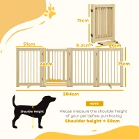 PawHut Grilaj independent pentru câini, 4 panouri, flexibil, lemn de pin, 204L x 36B x 75H cm, lemn natural(m-3)