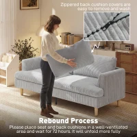 HOMCOM Sofa 3-osobowa, kanapa z podłokietnikami, tapicerowana sztruksowa sofa do salonu jasnoszara(m-7)