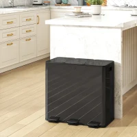 HOMCOM 3 x 20L Pedal Bin, Steel Triple Kitchen Bin with Soft Close Lid, Removable Inner Buckets, Fingerprint-Proof, Black(m-2)