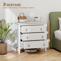 HOMCOM Comodă pentru dormitor cu 3 sertare și mânere din piele sintetică, 80x40x78,5 cm, albă(m-4)
