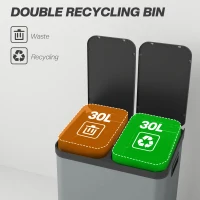 HOMCOM Kosz na śmieci 2 x 30L, pedał, pokrywka, metalowy wnętrze(m-4)