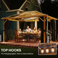 Outsunny Pawilon ogrodowy 4x3m aluminiowy z dachem z poliwęglanu 6 mm, moskitiera, 4 zasłony, imitacja drewna, naturalne drewno(m-7)