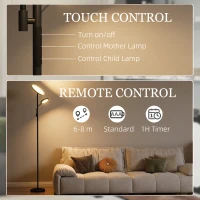 HOMCOM LED Floor Lamp for Living Room, Stepless Dimmable Standing Lamp, Mother and Child Uplighter with Reading Light, 4 Scene Modes, 2700K-6500K Colour Temps, 4 Brightness Levels, Remote Control(m-6)