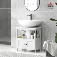 kleankin Meuble sous lavabo - meuble de salle de bain - 2 portes rainurées avec étagère ouverte - poignées alliage aluminium - 60 x 30 x 60 cm - MDF blanc(m-10)