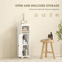 HOMCOM Bathroom Floor Cabinet, Bathroom Storage Unit with Louvered Door, Open Shelf, Adjustable Shelf, White, 22 x 20 x 75 cm(m-4)