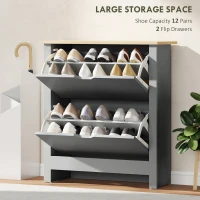 HOMCOM Slim Shoe Cabinet, Narrow Shoe Cupboard with 2 Flip Drawers, Adjustable Shelves for 12 Pairs of Shoes, Light Grey(m-4)