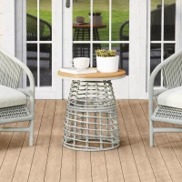 Outsunny Table basse de jardin table d'appoint extérieur ronde en résine aspect rotin acier et plateau composite Ø45 x 50 cm gris(m-10)