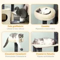 PawHut Albero Tiragraffi per Gatti Alto 92 cm con Casetta, Lettino, Pali in Sisal e Pallina, Bianco Crema(m-5)