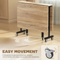 HOMCOM Mobilny Stół Składany z 6 Kółkami i Hamulcami, Składany Stół Kuchenny do Małych Pomieszczeń, Dąb(m-6)