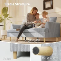 HOMCOM Sofa 3-osobowa, kanapa z podłokietnikami, tapicerowana sztruksowa sofa do salonu jasnoszara(m-6)