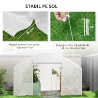 Outsunny Seră de grădină 4 x 3 x 2m cu uși rulabile și ferestre mari, seră tunel de grădină, alb(m-4)